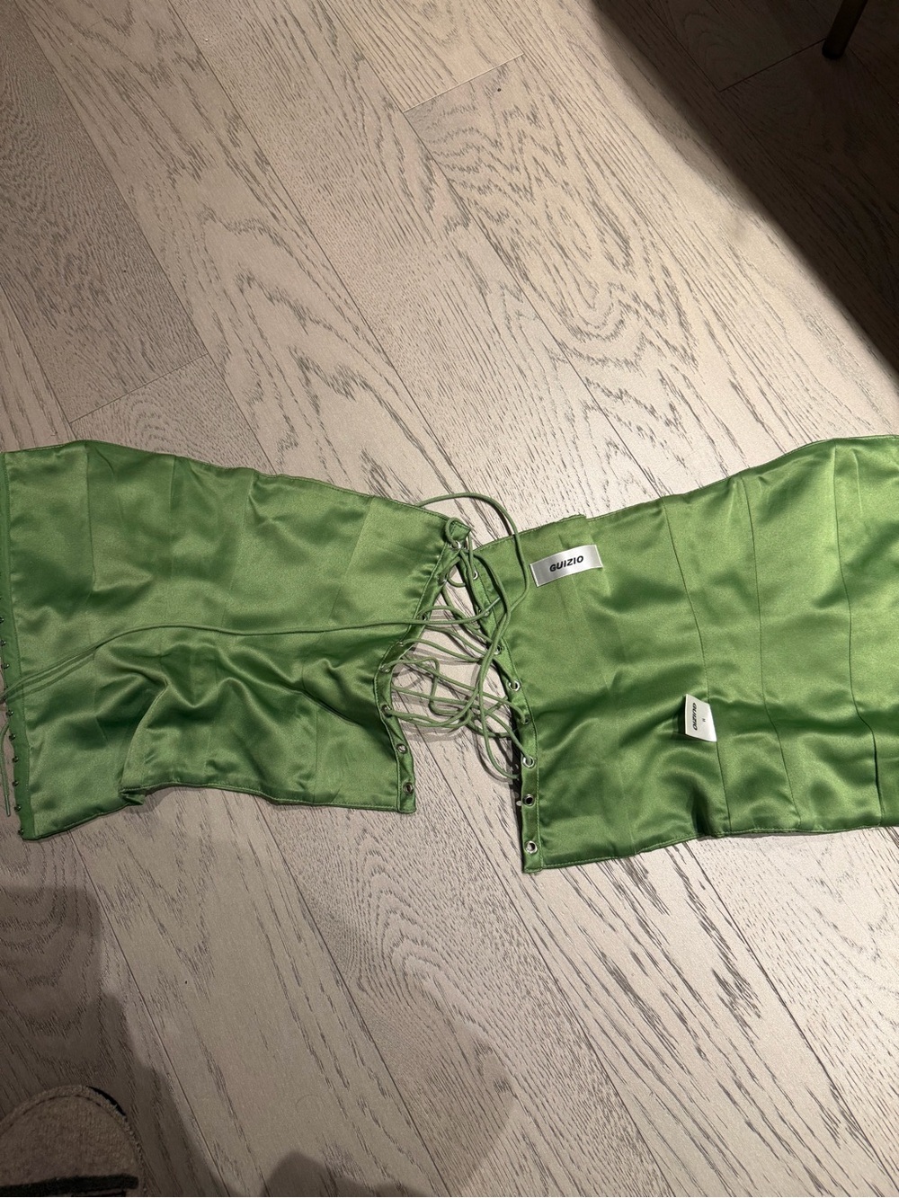 Danielle Guizio Green Satin Lace-Up Bustier Top